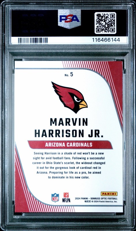 2024 DONRUSS OPTIC ROOKIE PRIMARY COLORS #5 MARVIN HARRISON JR. PSA 10 view 2