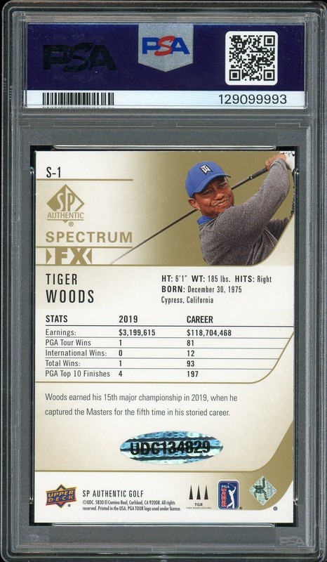 2021 SP Authentic Tiger Woods Auto Spectrum FX Green PSA 6 Auto 10 view 2