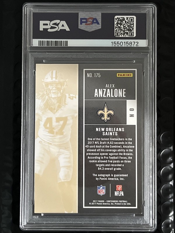 2017 CONTENDERS Football Alex Anzalone #175 RC Ticket Cracked Ice Auto /25 PSA 8 view 2