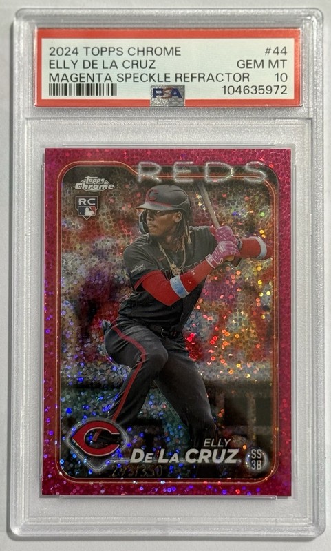 Topps 2024 Topps Chrome Elly De La Cruz #44 Magenta Speckle /350 Reds PSA 10