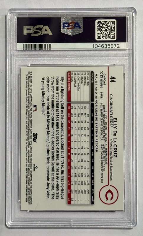 Topps 2024 Topps Chrome Elly De La Cruz #44 Magenta Speckle /350 Reds PSA 10 view 2
