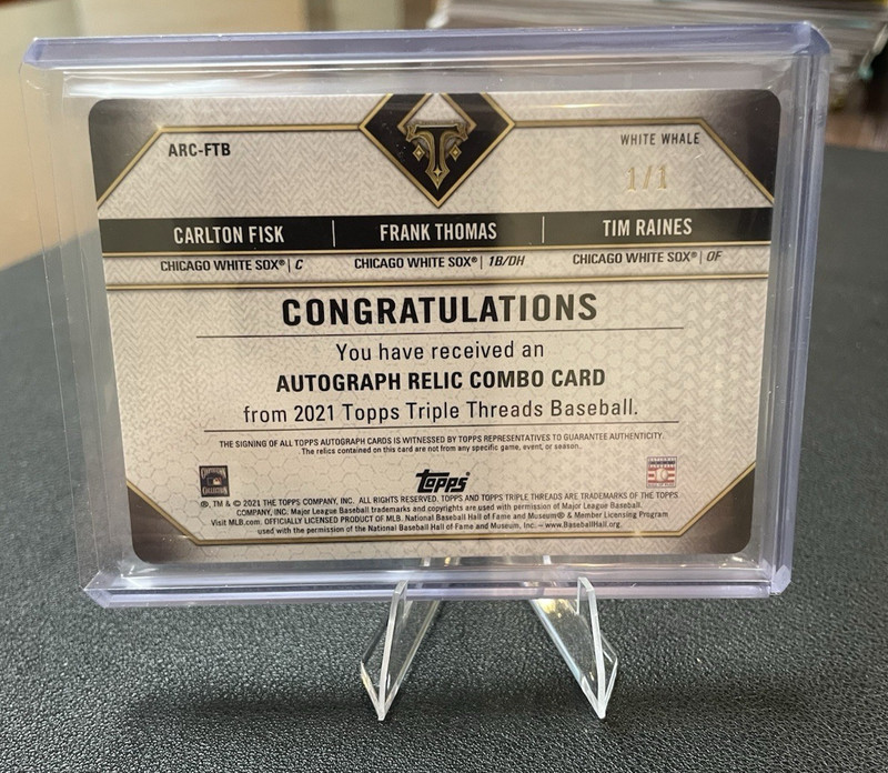 2021 Topps Triple Threads White Whale 1/1 FISK, THOMAS, & RAINES Auto & Relic view 2