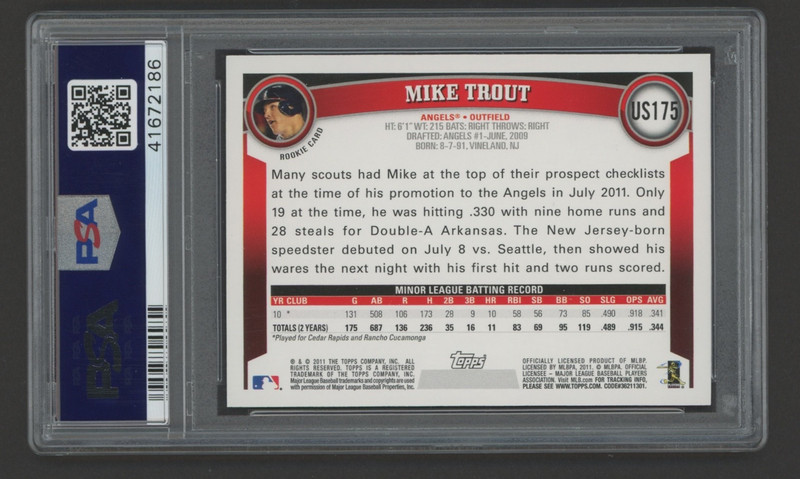 2011 Topps Update #US175 MIKE TROUT ROOKIE PSA 9 MINT "Future HOFer RC" view 2
