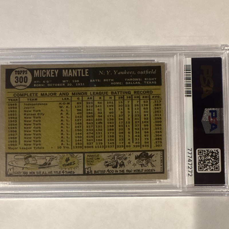 Topps 1961 Mickey Mantle #300 PSA 3 Graded Base Set New York Yankees MLB view 2