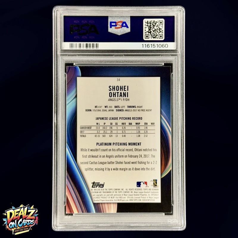 2018 Bowman Platinum Shohei Ohtani RC #34 PSA 8 NM-MT Rookie Card Angels MVP view 2