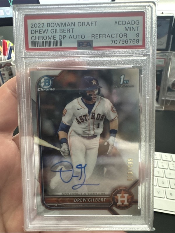 2022 Bowman Draft Astro Chrome Auto Refractor /499 Drew Gilbert PSA 9 #CDADG