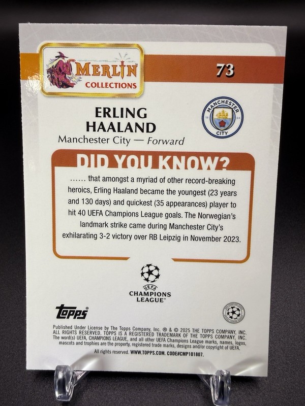 ⚽️🔥2025 Topps Merlin UEFA Champions Erling Haaland Merlin Logo Fractor 🔥⚽️ view 2