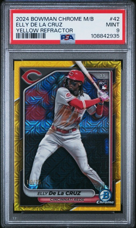2024 Bowman Chrome Elly De La Cruz Mega Box RC Yellow Refractor #/75 Reds PSA 9