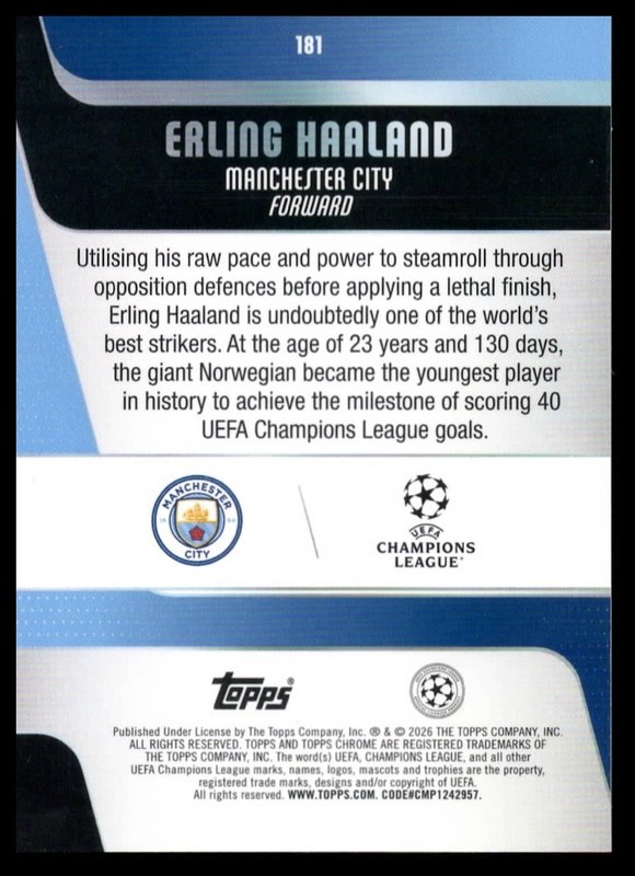 2026 Topps Chrome Erling Haaland X-fractor #181 - Manchester City view 2