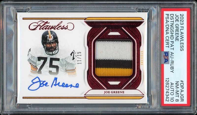 2023 Flawless Joe Greene Patch Auto /15 Ruby Pittsburgh Steelers PSA 8 Auto 10