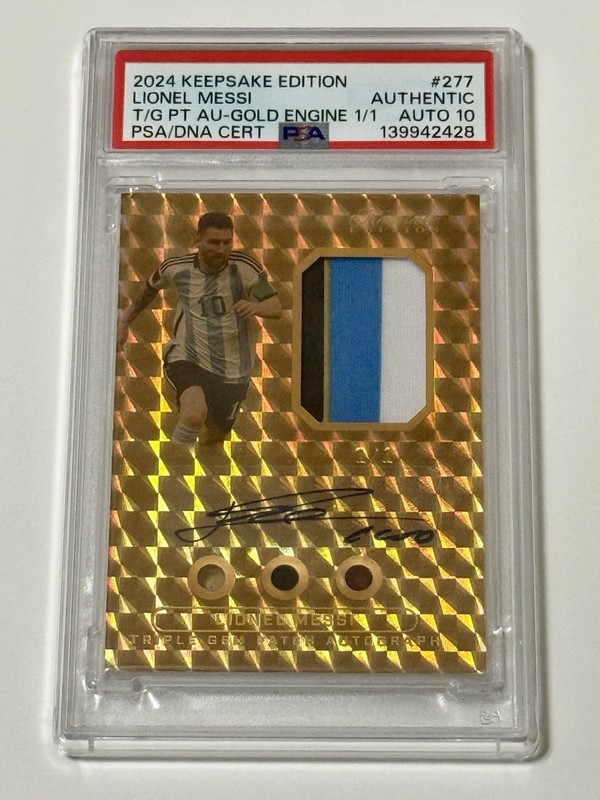 Lionel Messi 2024 Keepsake Edition Gold 1/1 Triple Gem Auto Patch PSA Auth 10