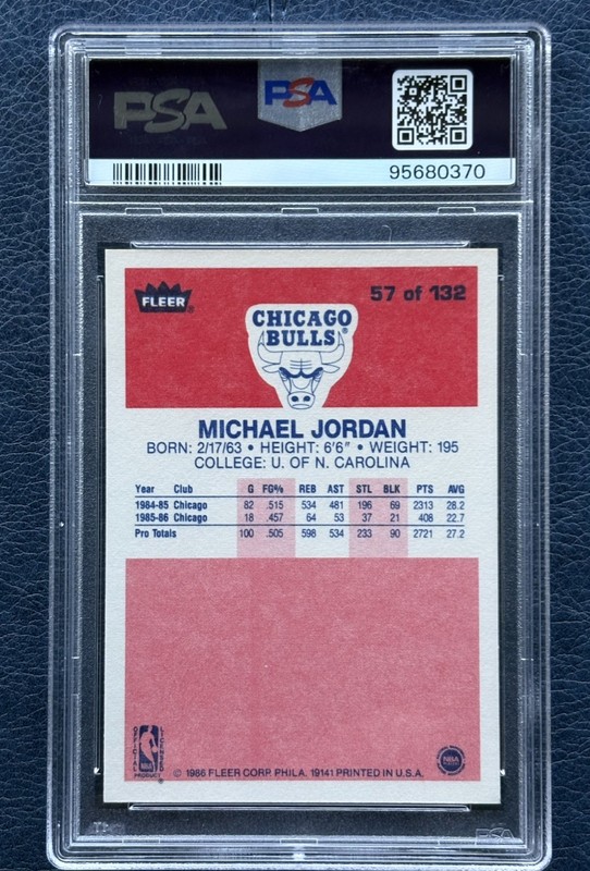 1986 FLEER PSA 8 MICHAEL JORDAN #57 ROOKIE CARD RC NM-MINT Chicago Bulls  view 2