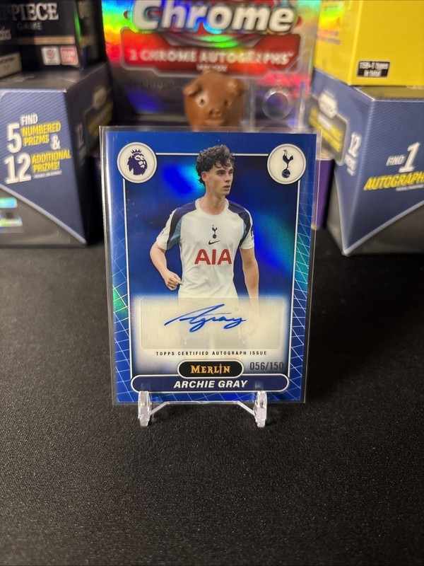 2025-26 Topps Merlin Premier League Archie Gray Blue Refractor Auto /150