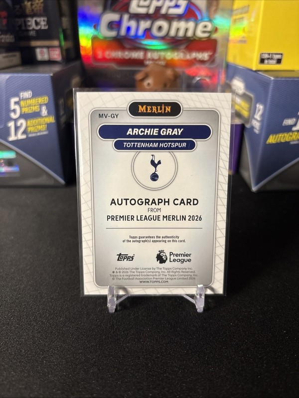 2025-26 Topps Merlin Premier League Archie Gray Blue Refractor Auto /150 view 2
