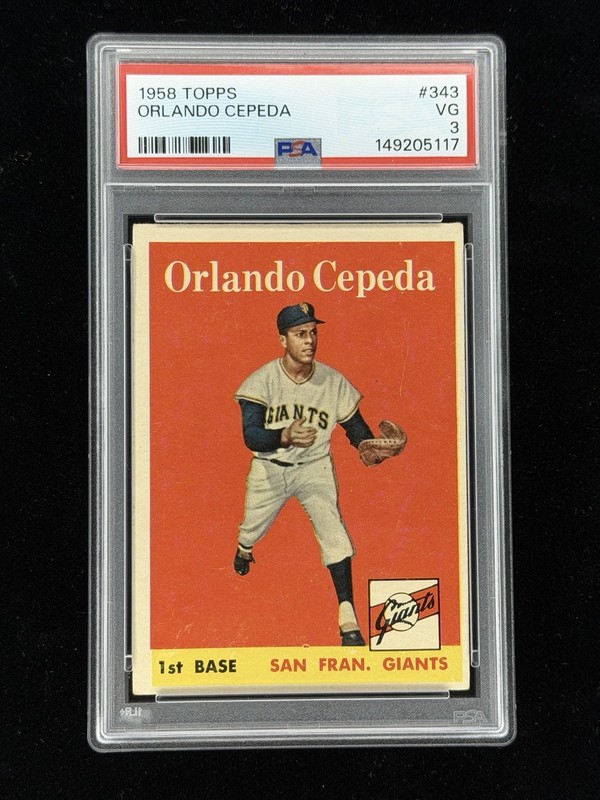 1958 Topps #343 Orlando Cepeda RC Vintage San Francisco Giants Rookie PSA 3 VG