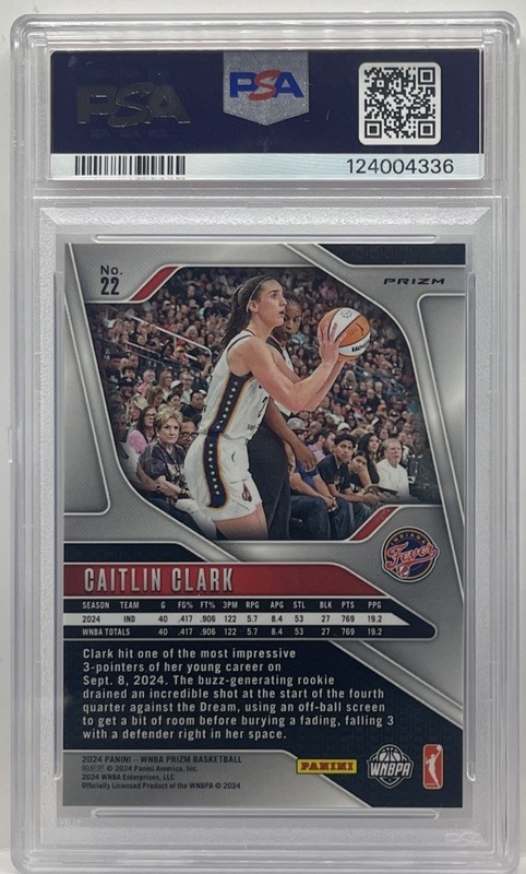 2024 Panini WNBA Prizm Caitlin Clark RC Blue Velocity Rookie #22 Fever PSA 9 SP view 2