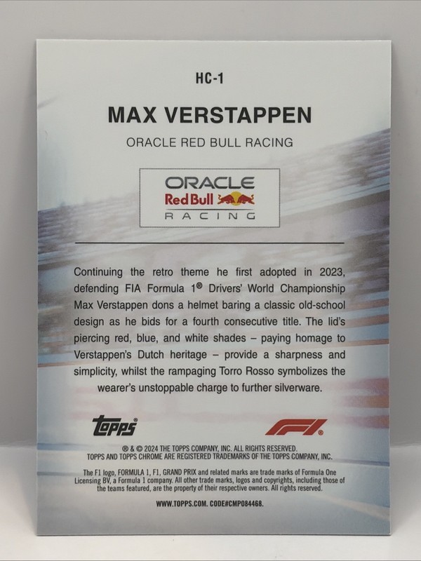 2024 Topps Chrome F1 Oracle Red Bull Racing Helmet Collection Max Verstappen SP view 2
