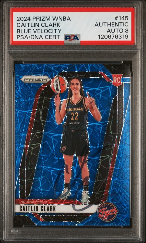 2024 Panini Prizm WNBA Caitlin Clark Blue Velocity Prizm PSA Authentic Auto 8