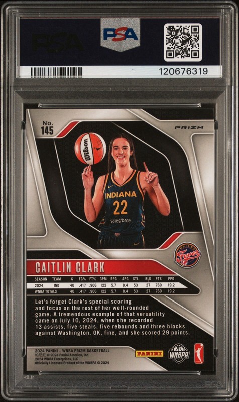 2024 Panini Prizm WNBA Caitlin Clark Blue Velocity Prizm PSA Authentic Auto 8 view 2