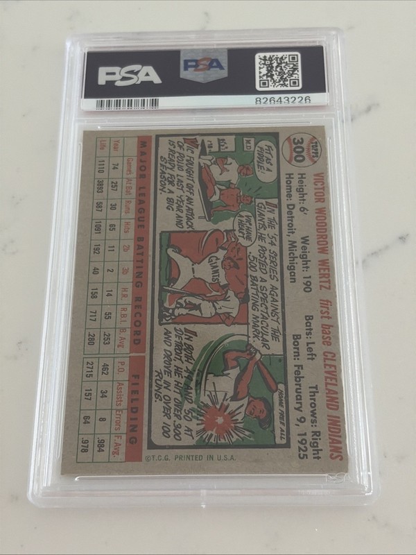 1956 Topps #300 Vic Wertz PSA 6 EX-MT view 2