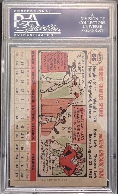 1956 Topps Gray Back Bob Speake #66 PSA 6 EX-MT Chicago Cubs ~ Vintage 💥 view 2
