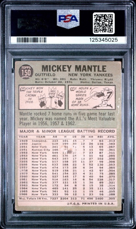 MICKEY MANTLE 1967 TOPPS PSA 1 ! *FRESHLY GRADED ! *DEAD CENTERED FRONT/BACK ! view 2