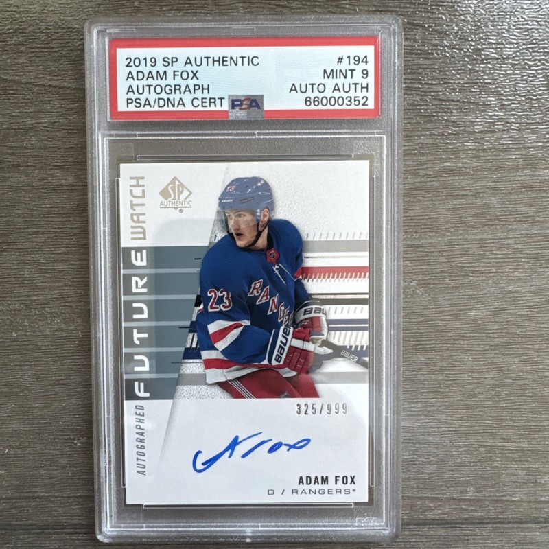 2019 SP Authentic Adam Fox Rookie Future Watch /999 AUTO PSA 9 NY Rangers