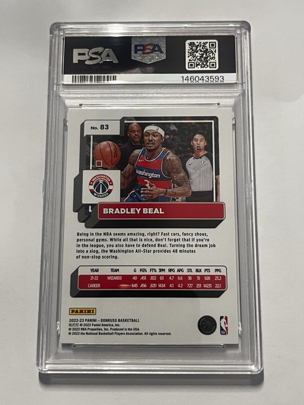 2022 Panini Donruss Bradley Beal Gold Holo Laser 06/10 PSA 10 POP 1 view 2