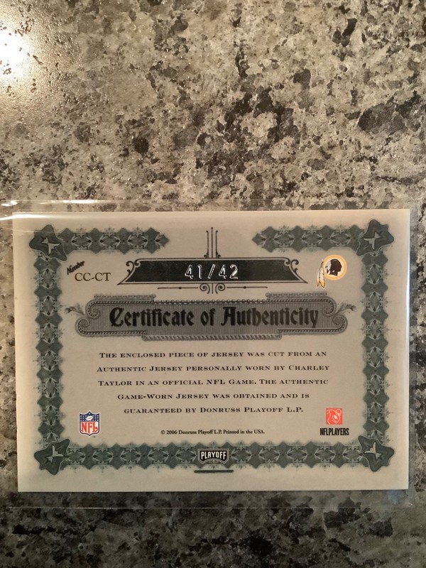 2006 National Treasures Charley Taylor Canton Classics Redskins HOF Auto Jersey view 2