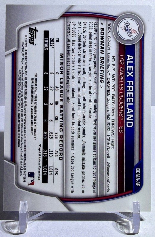 2023 Bowman Chrome Mega Autograph Alex Freeland #BCMA-AF Dodgers Auto view 2