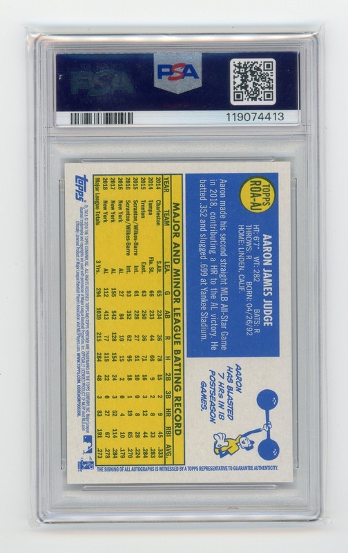 PSA 10 - 2019 Topps Heritage High Number AARON JUDGE Real One Red Ink Auto 25/25 view 2
