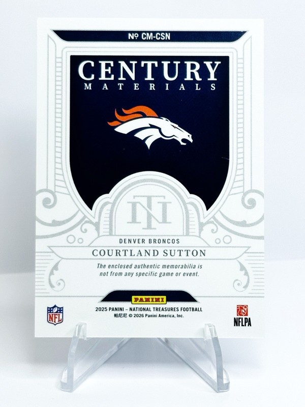 2025 National Treasures Courtland Sutton Century Materials 1/1 Nike Swoosh Patch view 2