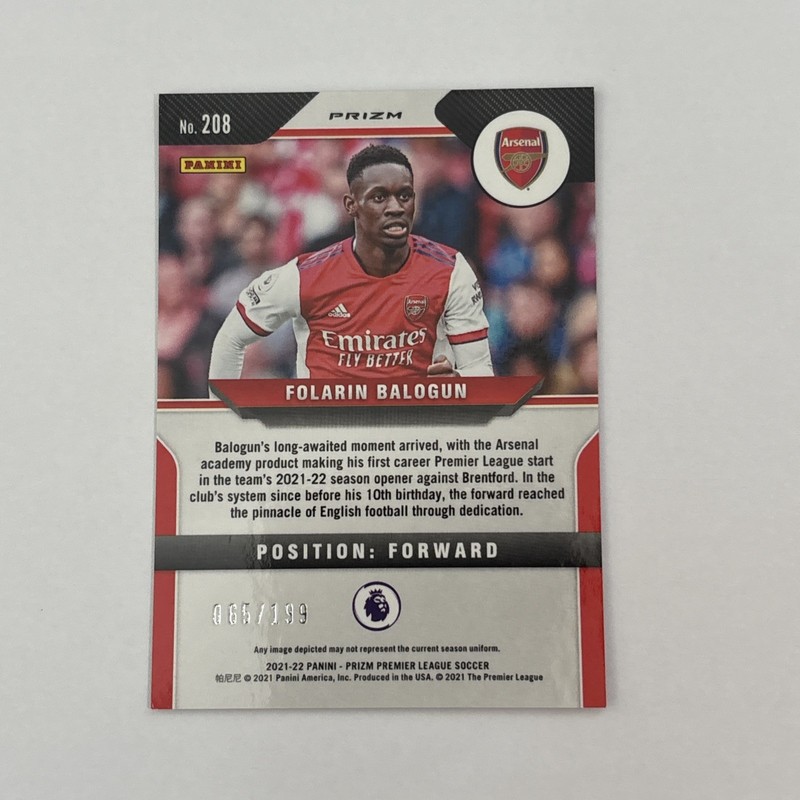 2021-22 Panini Prizm Premier League - Folarin Balogun #208 Red Prizm /199 RC USA view 2