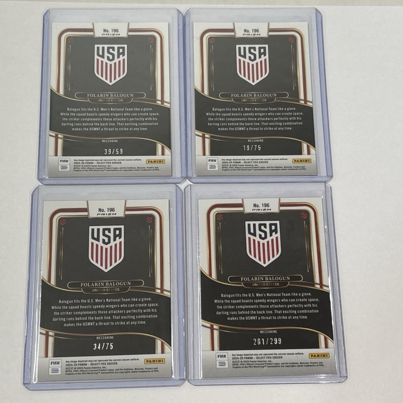 2024-25 Panini Select FIFA Folarin Balogun #’d Lot of 4 - /75x2, 299, /59 USMNT view 2