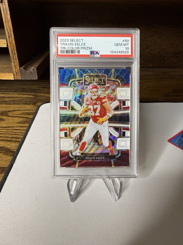 2023 Panini Select - Concourse Travis Kelce #50 Tri-Color Prizm /259 PSA 10