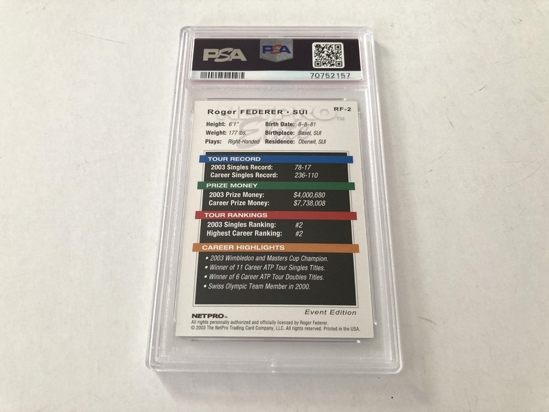 2003 NETPRO ELITE EVENT EDITION ROGER FEDERER #RF-2 PROMO RC PSA 9 view 2