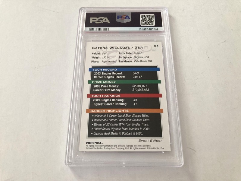 2003 NETPRO ELITE EVENT EDITION SERENA WILLIAMS #S4 STARTER RC PSA 9 view 2