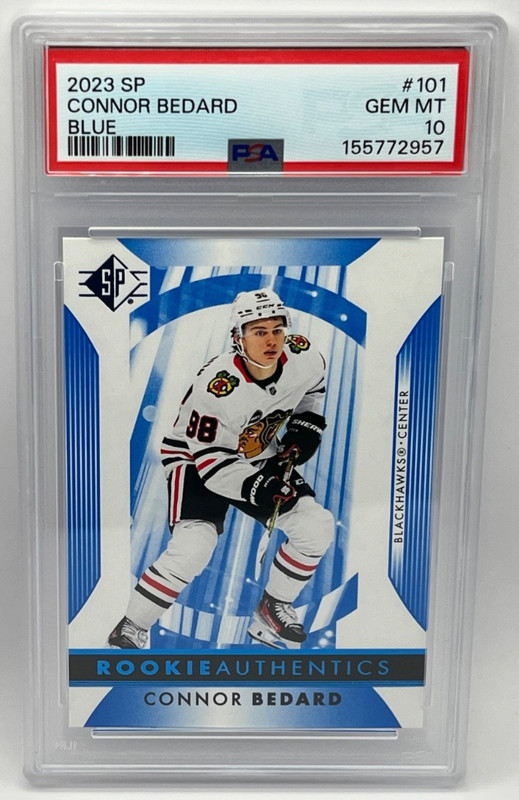 2023-24 SP CONNOR BEDARD Blue Rookie Authentics PSA 10 Gem Mint Blackhawks #101 view 1