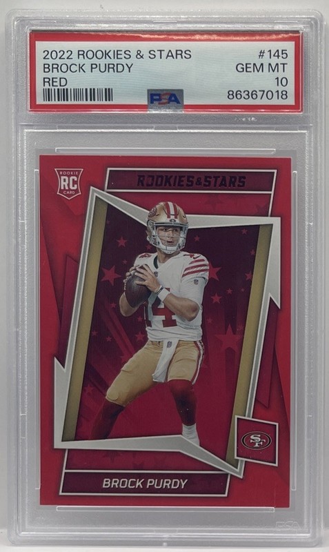 2022 PANINI ROOKIES & STARS RED #145 BROCK PURDY ROOKIE RC PSA 10 GEM MINT 49ERS