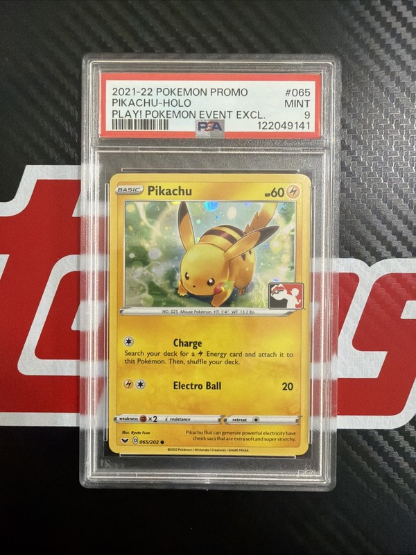 Pikachu Library League Play Promo Cosmo Holo Swirl 065/202 Event Exclusive PSA 9