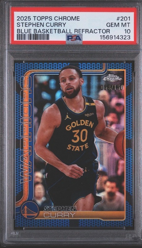 2025-26 Topps Chrome - Stephen Curry #201 Blue Basketball Refractor /150 PSA 10