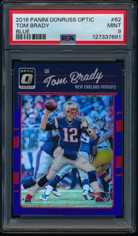 2016 Panini Donruss Optic Tom Brady #62 Blue Prizm #'d /149 Graded PSA 9 Mint