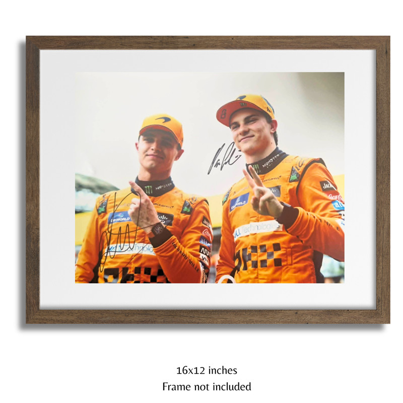 Oscar Piastri & Lando Norris Hand Signed McLaren Big Photo F1 PSA Approved & COA