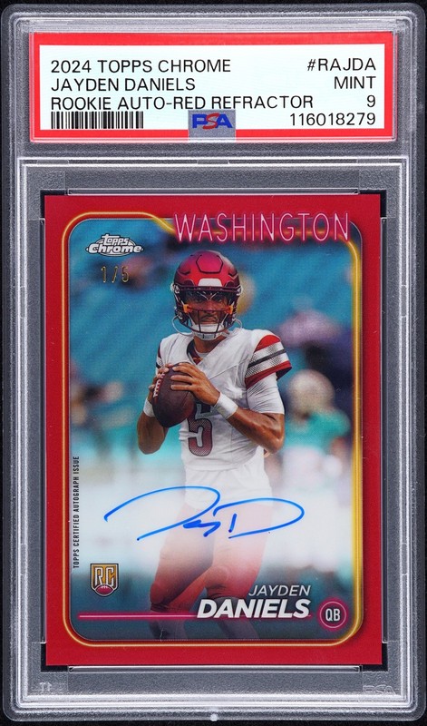 2024 Topps Chrome Rookie Auto Variations Jayden Daniels Red Refractor PSA 9 /5