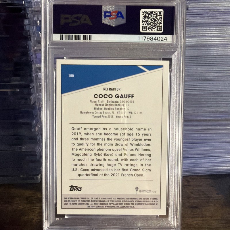 2021 Topps Chrome Coco Gauff Refractor #100 Graded PSA MINT 9 view 2