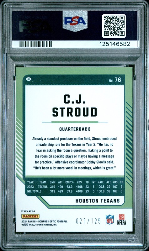 2024 Panini Donruss Optic #76 Cj Stroud Red PSA 10 #/125 view 2