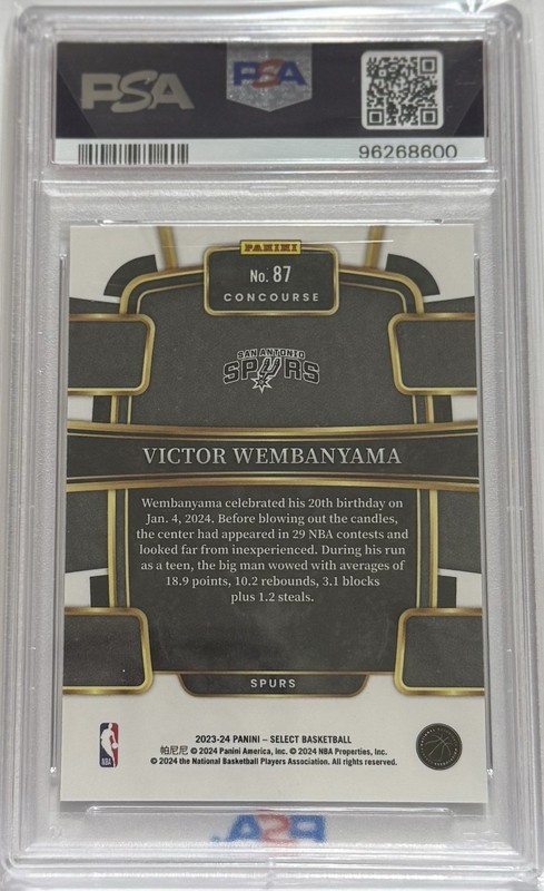 2023-24 Select Blue Retail #87 Victor Wembanyama Spurs RC Rookie PSA 10 view 2