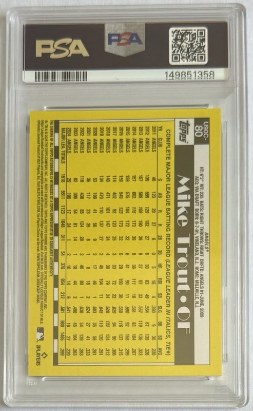 Mike Trout Auto /10 2025 Topps Update Silver Pack Black Autograph Card PSA 8 view 2