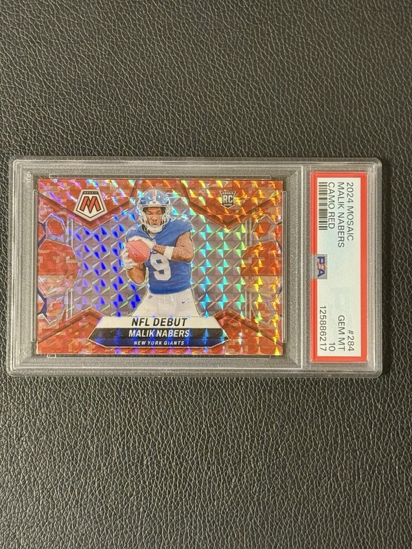 Malik Nabers 2024 Panini Mosaic #284 Camo Red NFL Debut Rookie Card PSA 10