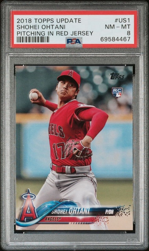 2018 Topps Update Series - Shohei Ohtani #US1 Pitching, Red Jersey (RC) PSA 8